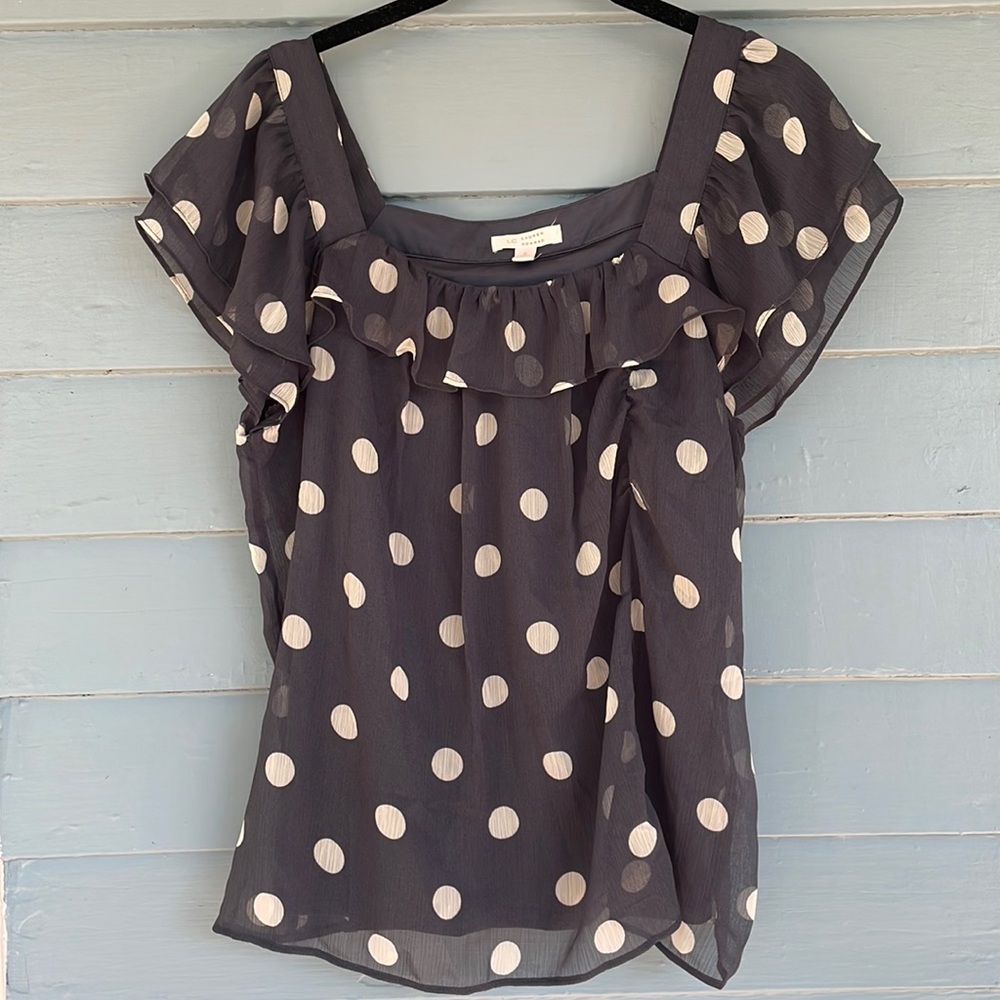 LC Polka Dot Chiffon Flutter Sleeve Blouse